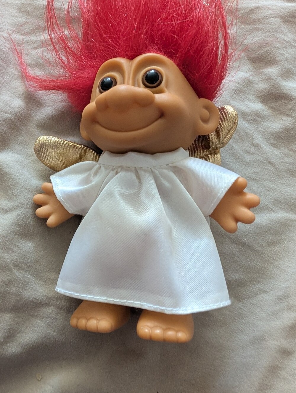 Vintage 1990s Russ Berrie Angel Troll Doll Ornament Red Hair Gold Wings - Picture 3 of 6